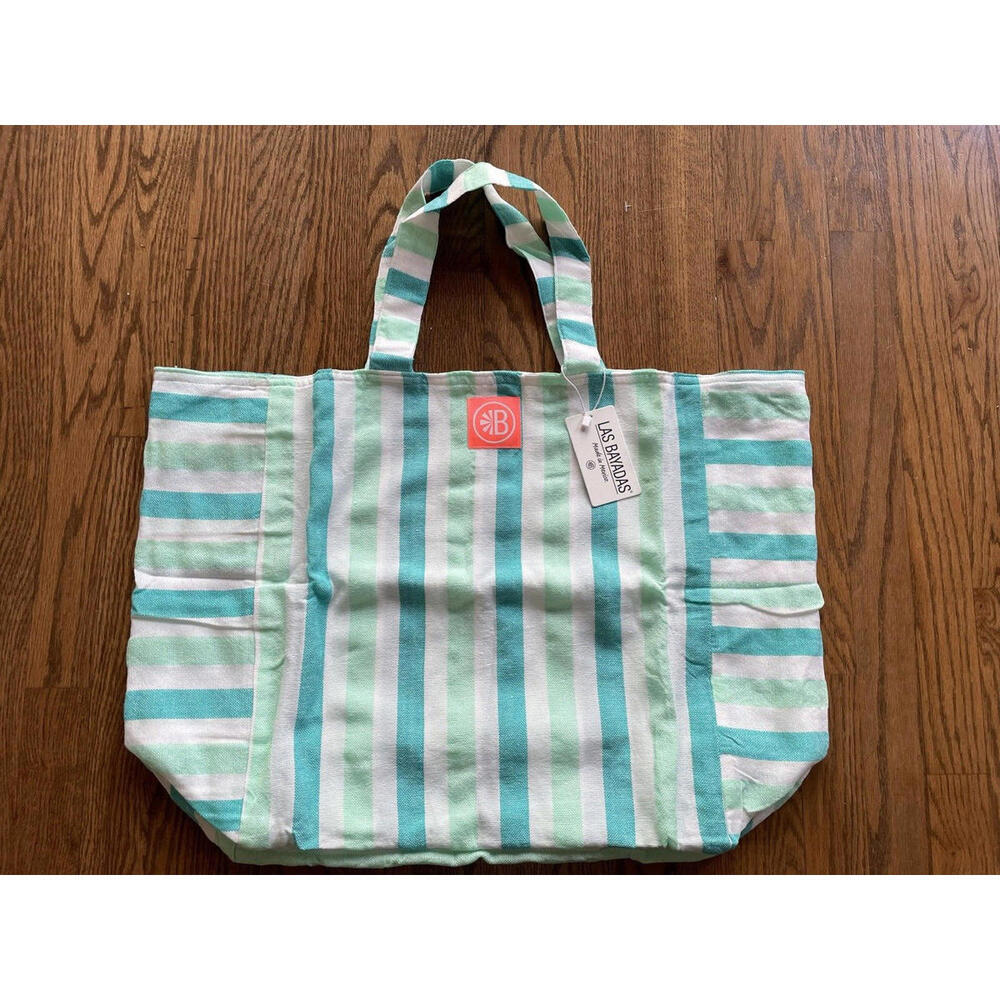 NWT LAS BAYADAS large beach bag tote travel striped 24.5” X 17”